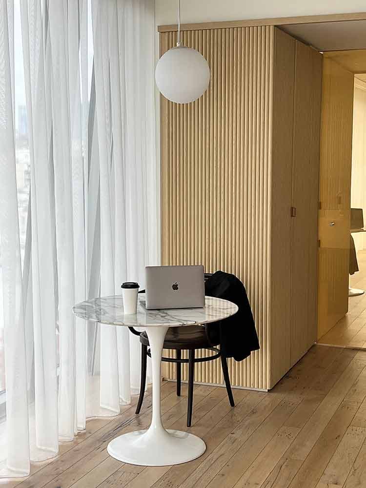 laptop on table in Public hotel room